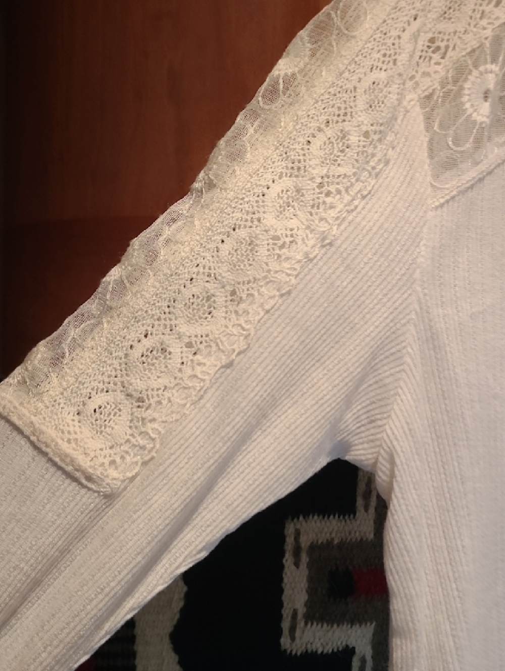 Free People Cream Lace-Trim Long Sleeve Tee - Picture 10 of 14